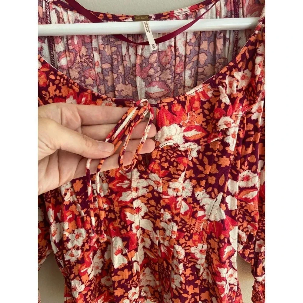 Free People Sweet Memories XS Blouse Floral Boho Feminine